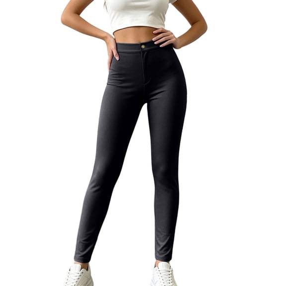 Karymi Jeans for Women High Waist Stretch Skinny Pants, Button Closure Solid Casual Slim Fit Long Trousers