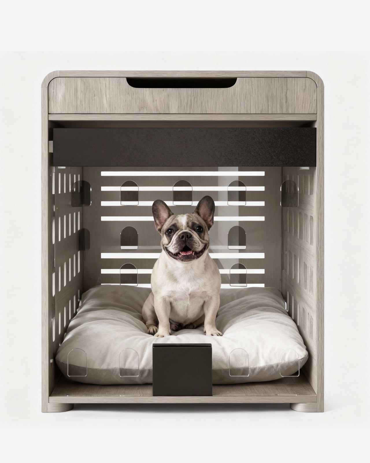 Furnibear Modern Dog Crate Furniture with Charging Station, Multifunctional Side End Table Indoor Kennel with Hidden Door for Small Dogs Breeds up to 45lb,Gray