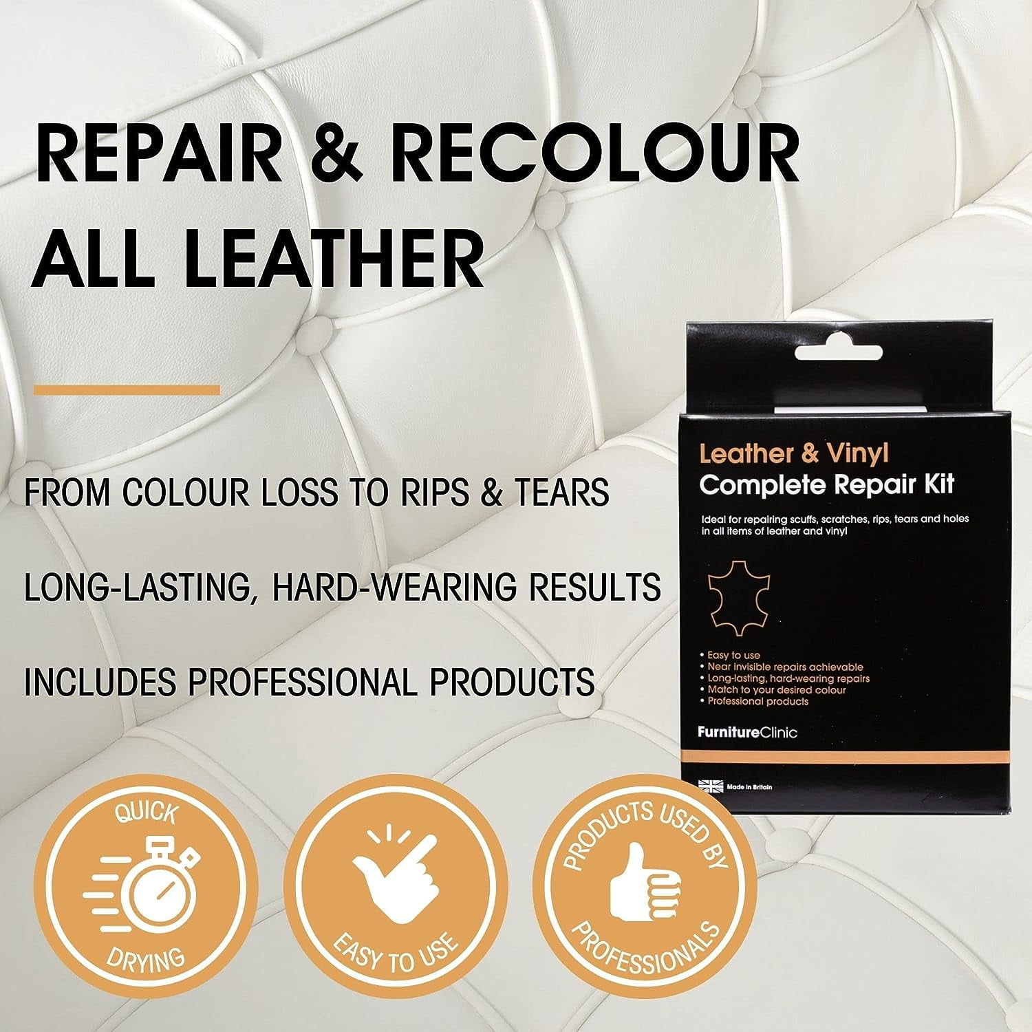 Furniture Clinic Leather Repair Paint2-in-1 Seal And ColorUse On Scratches,  Tears, And Holes In Car Seats, FurnitureQuick And Easy Leather Repair Kit
