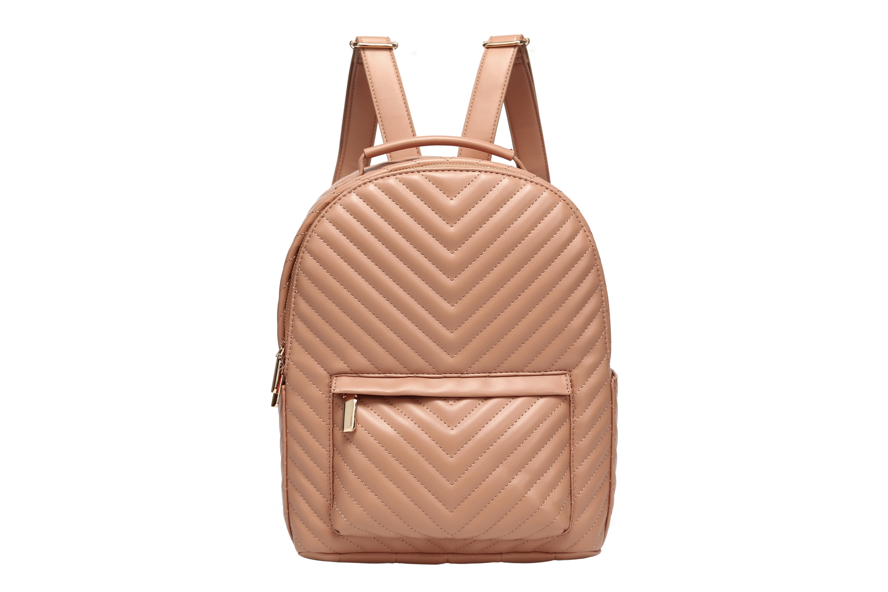 Daisy Rose Checkered Backpack Bag - Luxury PU Vegan Leather- Cream