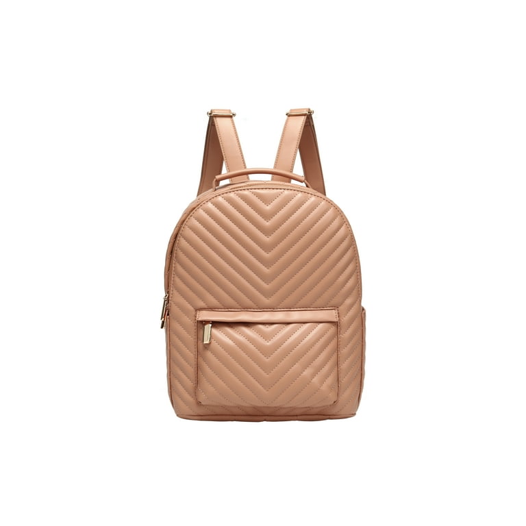 Daisy Rose Checkered Backpack Bag - Luxury PU Vegan Leather- Cream 