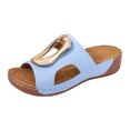 thumbnail image 6 of Rokment Women's Orthopedic Platform Wedge Slip on Sandals Trendy Casual Leather Metallic Chunky Mid Heel Dress Slides Comfortable Walking Slippers for Beach Summer Blue Size 9.5, 6 of 7