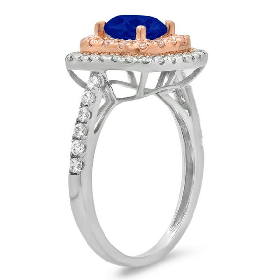 1.615 ct Round Cut Simulated Blue Sapphire Solitaire with Accents Engagement Ring for Women in 18K White/Rose Gold