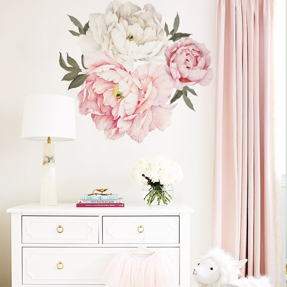 Pink Peony Rose Flower Blossom Wall Stickers Kids Art Baby Nursery Decor Decal