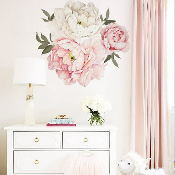 Gerich Pink Peony Flower Blossom Wall Stickers Kids Art Baby Nursery Decor Decal