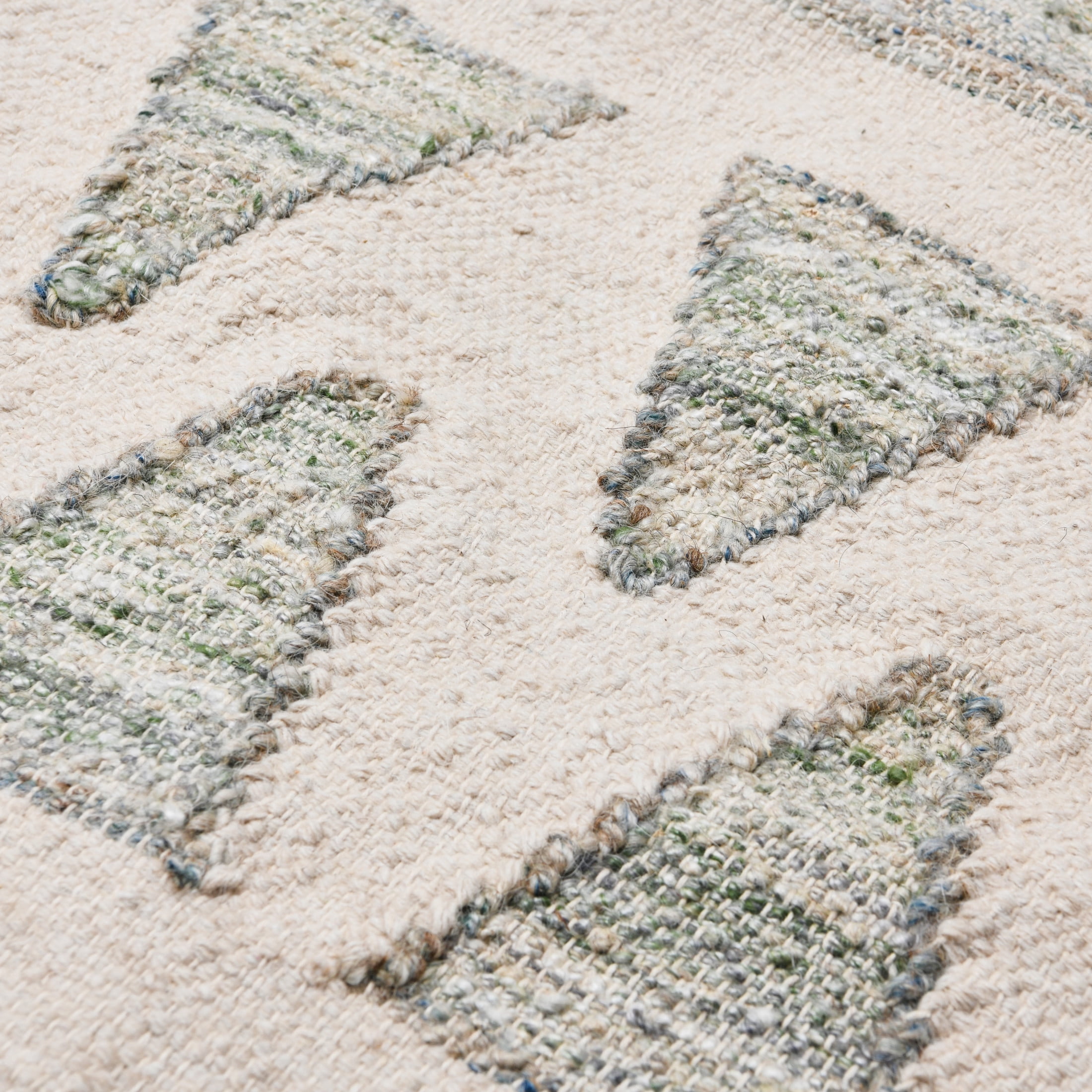 Creative Co-Op Creative Co-Op Hand Woven Cotton and Wool Kilim Floor Rug with Fringe, Green and Cream