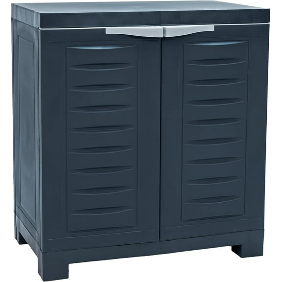 Hyxoo Freestanding Storage Cabinet with Doors - Indoor or Outdoor Storage Cabinet with Opaque Front - 25.5" H - Garage, Office, Home, Laundry Room - Charcoal