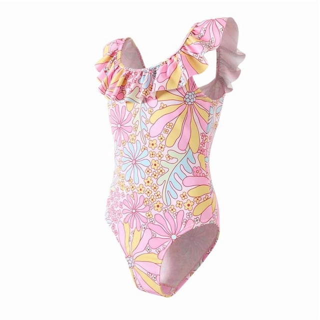 Traje de baño de una pieza Angel Season Pink Daisy Ruffle 5T