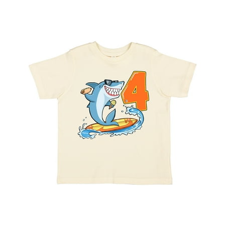 

Inktastic Fourth Birthday Surfing Shark with Hot Dog and Ice Cream Gift Toddler Boy or Toddler Girl T-Shirt