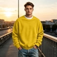 thumbnail image 6 of Men's Crew Neck Long Sleeve Solid Sweatshirt Lightweight Casual Pullover Comfortable Basic Top for Fall Winter Everyday Wear and Weekend Outings Yellow M, 6 of 7