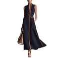 thumbnail image 2 of Sky Blue Linen Maxi Dress Sleeveless V-Neck Wrap Waist A-Line Flowy Dress For Summer Work Formal Events, 2 of 8