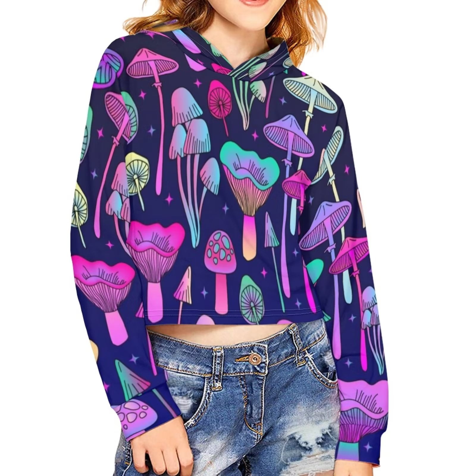 Renewold Y2K Hoodies Hippie Mushrooms Graphic Hoodie for Youth Girls 5-6  Years Crop Long Sleeve Tops Pullover Sweatshirts Casual Loose Shirt Daily  Life Trip Jacket - Walmart.com