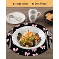 thumbnail image 3 of 15 Inch Round Placemats Set of 6, Valentine's Day Non Slip Heat Insulation PP Table Mats, Pink Bows Shining Stars Modern Black Washable Place Mats for Kitchen Dining Party Table Decor, 3 of 7