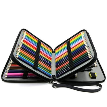 BE-TOOL PU Leather Pencil Case Pencils Box for 120 Colored Pencils Pens with Handle Strap Black (Pencils not Included)