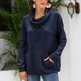 thumbnail image 5 of GENEMA Womens Autumn Long Sleeve Loose Sweatshirt Cowl Neck Lace-Up Drawstring Pullover Tunic Tops Solid Color Winter Warm Shirts Streetwear with Pocket, 5 of 19