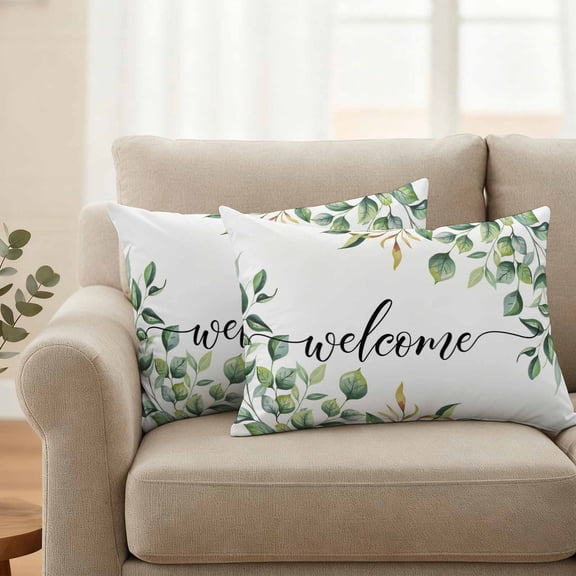 Pack of 2 Outdoor Pillow Covers 20x12 Inch Waterproof Eucalyptus Throw Pillow Covers,Decorative Couch Pillow Shams Protectors Sage Green Vines Branch Watercolor Plant Patio Pillowcases Cushion Covers