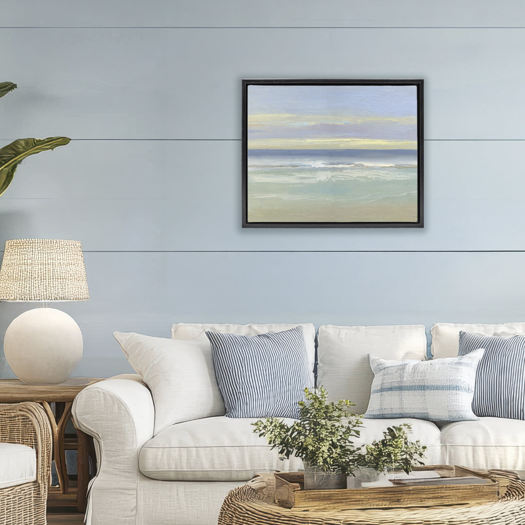 Stupell Industries Tranquil Coastal Morning Waves Black Framed Floater Canvas Wall Art, design by Sally Swatland
