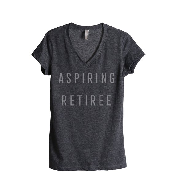 Aspiring Retiree Women's Fashion Relaxed V-Neck T-Shirt Tee Charcoal Grey Small
