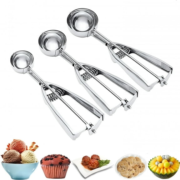 BPPEG Ice Cream Scoop,3Pcs Cookie Scoop Set,Stainless Steel Ice Cream Scooper with Trigger Release,Large/Medium/Small Cookie Scooper for Baking,Set of 3 with Cookie Dough Scoop