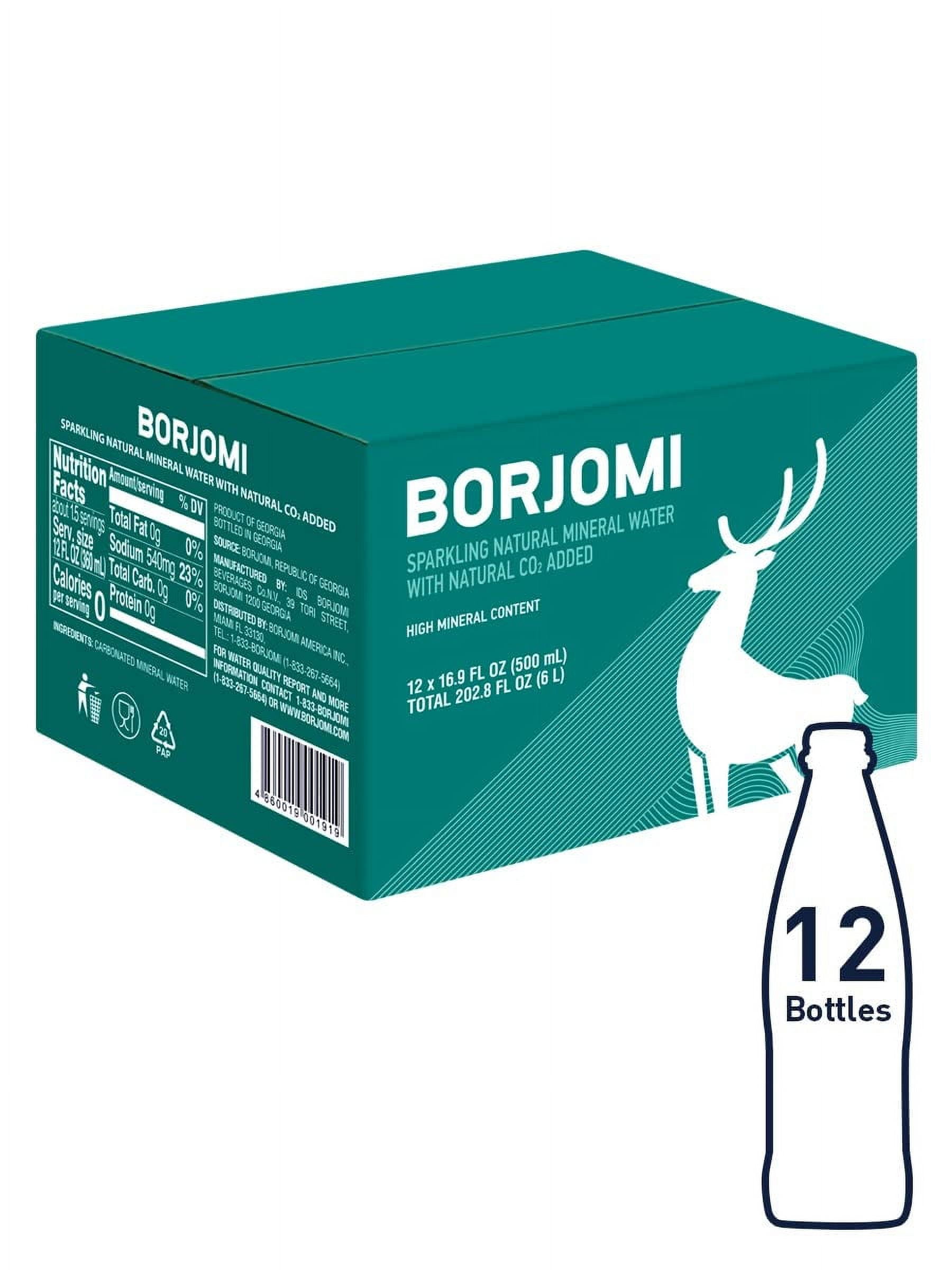 Borjomi Sparkling Natural Mineral Water with Natural CO2 Added, 16.9 fl oz. (12 pack) Glass