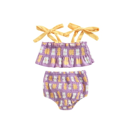 

Bagilaanoe Toddler Baby Girls Swimsuits 2 Piece Bikinis Set Flower Print Ruffled Camisole Tops + Briefs 6M 12M 18M 24M 3T 4T Kids Swimwear Bathing Suit Beachwear