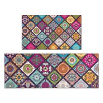 Multicolor Ethnic Mandala Pattern Kitchen Rugs Sets Of 2,Anti Fatigue Kitchen Mat Rugs Non Slip Washable,Decorative Kitchen Floor Mats for Kitchen,Sink,Laundry,17"x30" 17"x47"