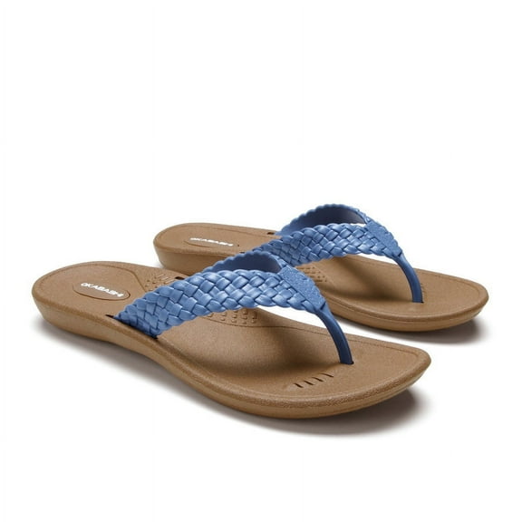 Okabashi Baha Women's Flip Flops-Toffee/Elemental Blue-S