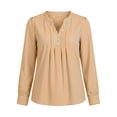 thumbnail image 4 of ClodeEU Women's Henley Pleated Front Long Sleeve Blouse,Casual Loose Flowy Shirt Top Khaki,Women's Plus L, 4 of 7