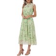 thumbnail image 4 of INSPIRE CHIC Women's Summer Dresses Floral Chiffon Sundress Sleeveless Mock Neck Tiered Wedding Party Midi Dress L Green, 4 of 6