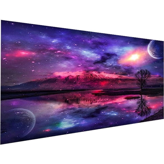 YALKIN Purple Mountain Large Diamond Painting Kits for Adults (27.6 x 15.7 inch), 5D Diamond Art Full Round Drill DIY Embroidery Pictures Arts Paint by Number Kits for Home Wall Decor