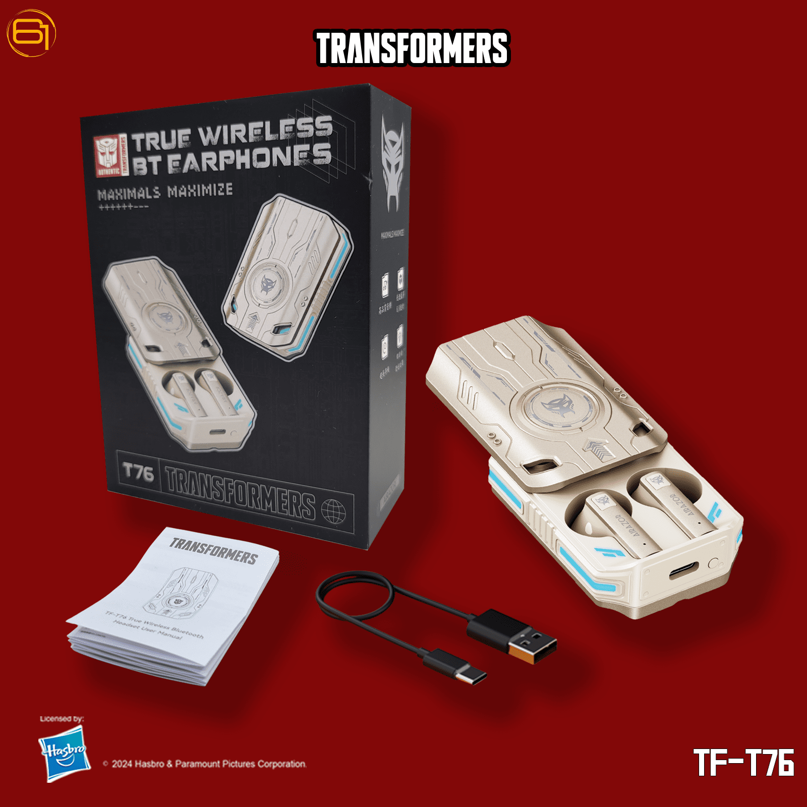 Transformers TF-T76 True Wireless Bluetooth 6.0 Earbuds with Mic, Mecha Zinc Alloy Armor Case, Low-Latency Game/Music Modes, Hi-Fi 13mm Drivers, HD Calling, 40H Total Playtime – Airazor Beige