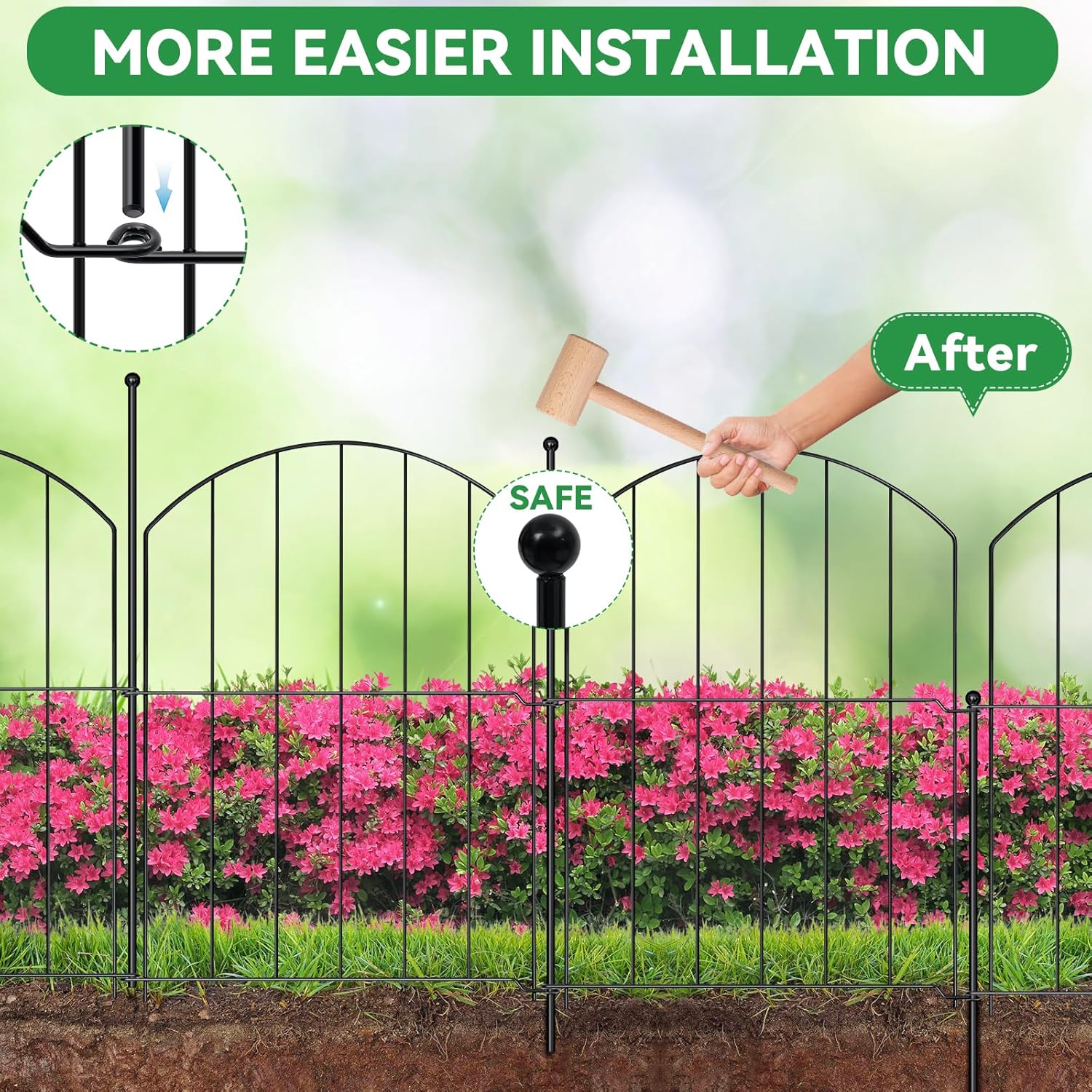 Decorative Arch Garden Fence 25 Panels, 17'' H x 26.7FT L, No- Animal Barrier with Rustproof Stakes - Easy Install & Sturdy Design