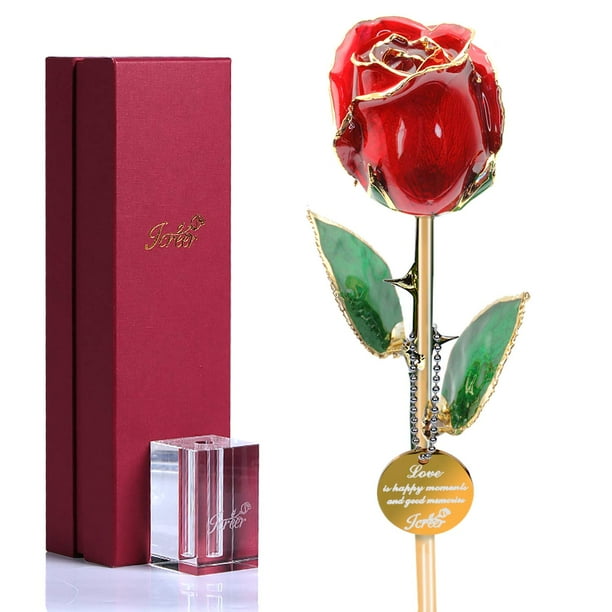 24k Gold Rose Flowers Gifts For Her Wife Girlfriend Mom Forever Rose Cute Things For Girlfriend Galaxy Rose Bouquet Valentine Rose K9 Crystal Stand Red Walmart Com