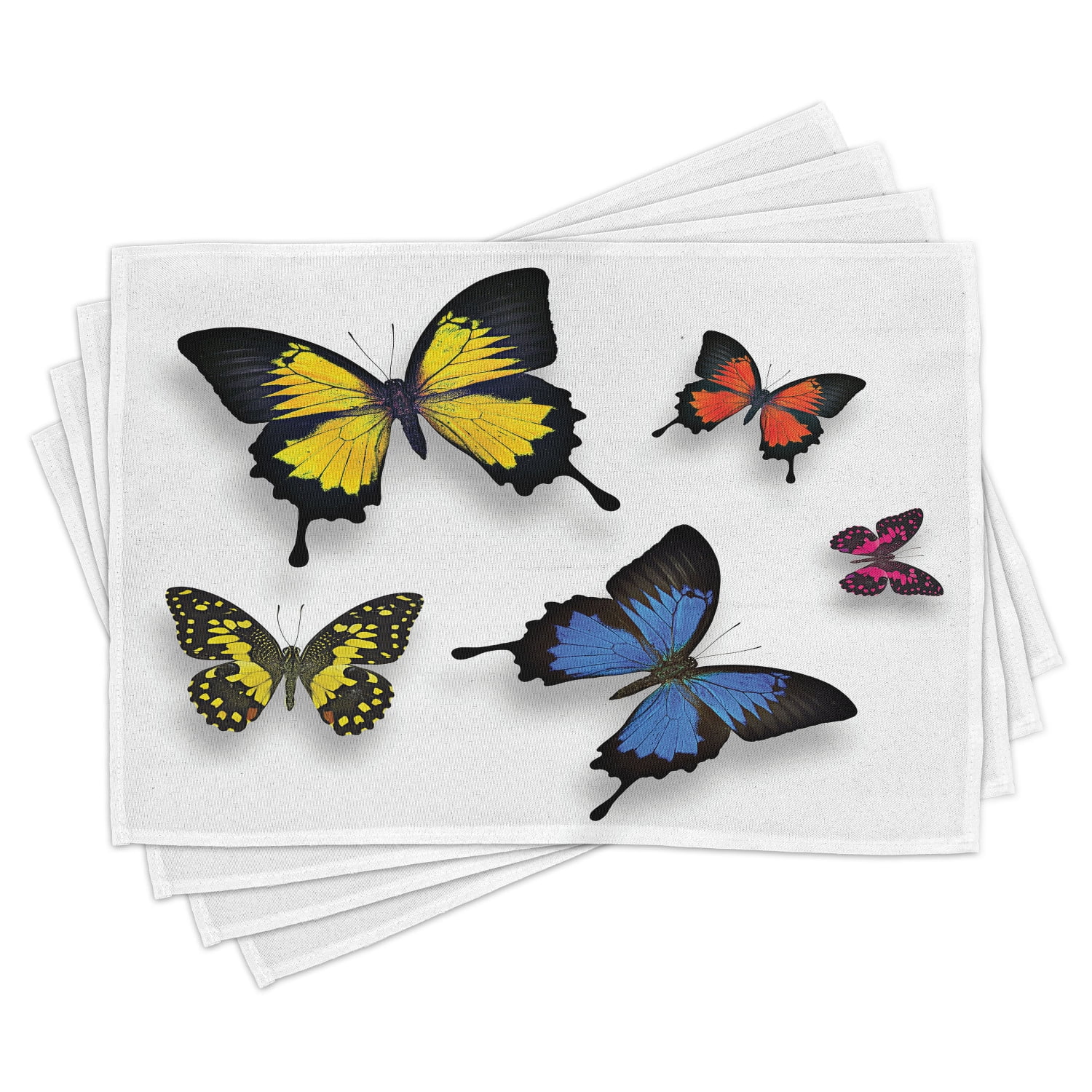 Butterfly Placemats Set of 4 Various Colorful Butterflies Pattern and