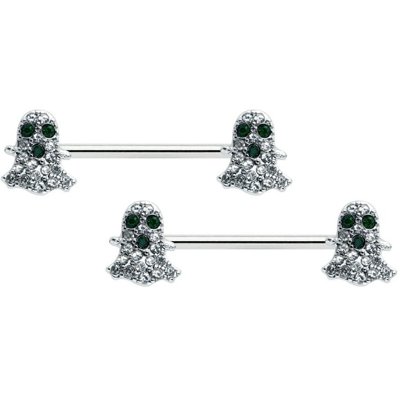 Body Candy 14G Womens Nipplerings Piercing Steel 2Pc Clear Black Accent Scary Ghost Nipple Ring Set 5/8"