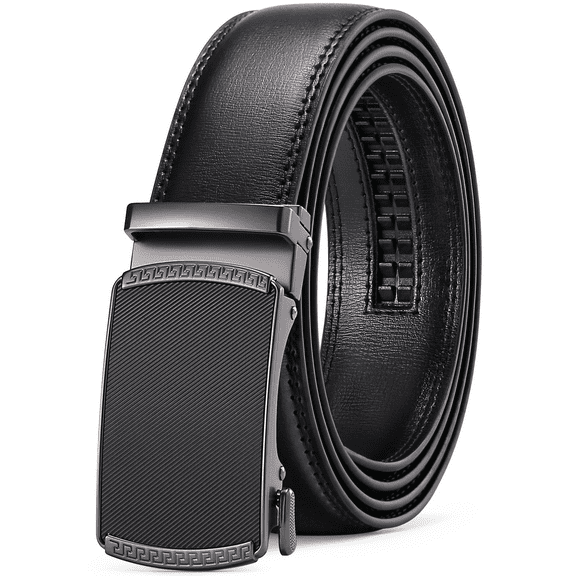 Sendefn Men's Leather Belt Automatic Ratchet Buckle Slide Belt for Dress Casual Trim to Fit with Gift Box