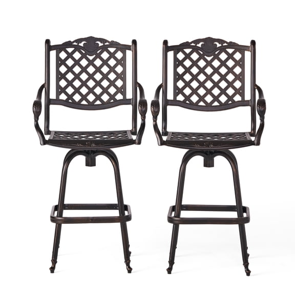 Reed Cast Aluminum Copper Outdoor Bar Stool (Set of 2)