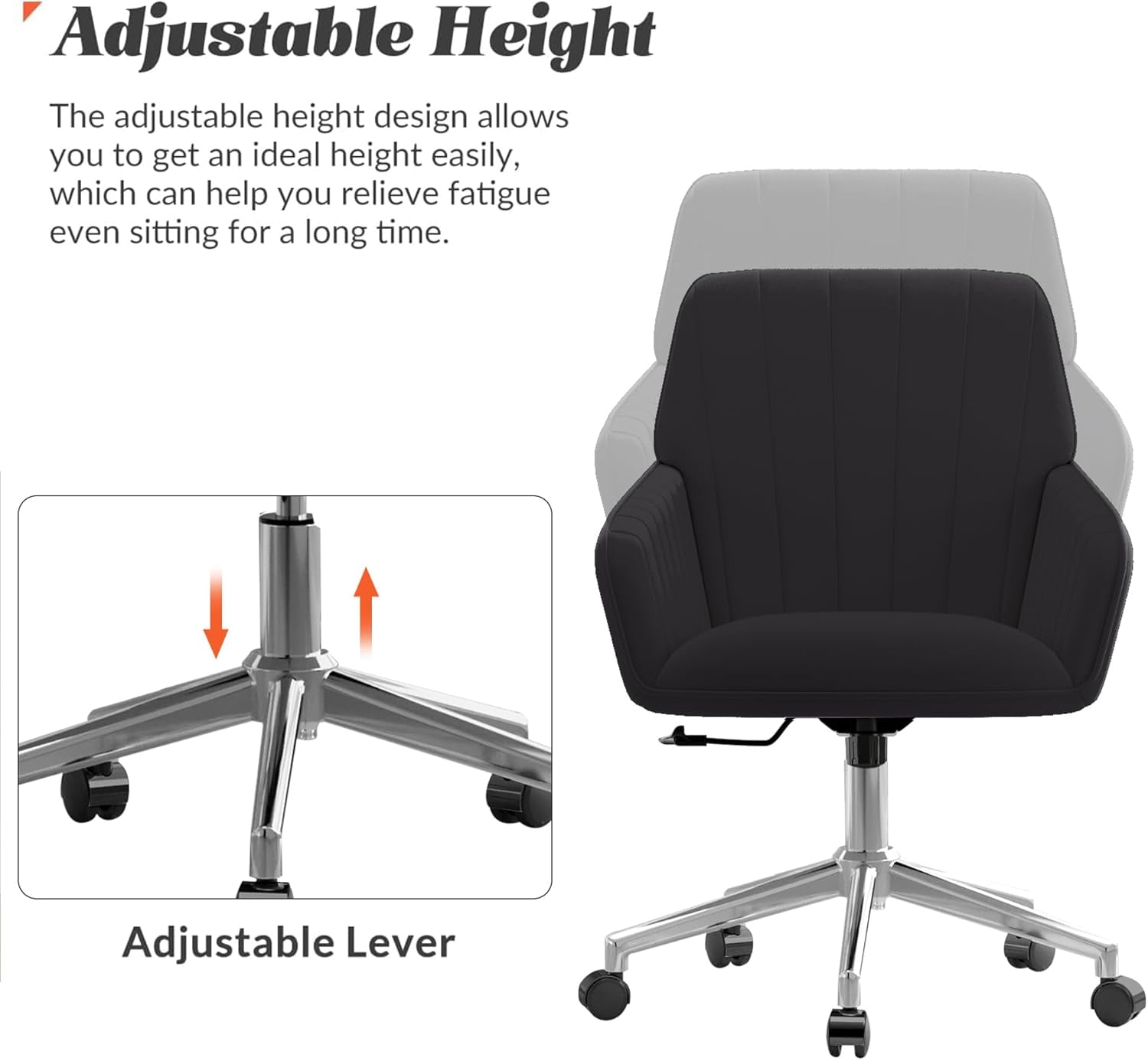 YWEN Velvet Office Desk Chair with Silver Base, with Wheels,Modern Height Adjustable 360 Degree Swivel Upholstered Vanity Chairs with Arms for Living Room Bedroom,Black