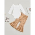 thumbnail image 2 of Franhais 2 Pieces Baby Set, Solid Color U-Neck Long Sleeve Ruffle Romper+ Floral Print Flared Pants, 2 of 9
