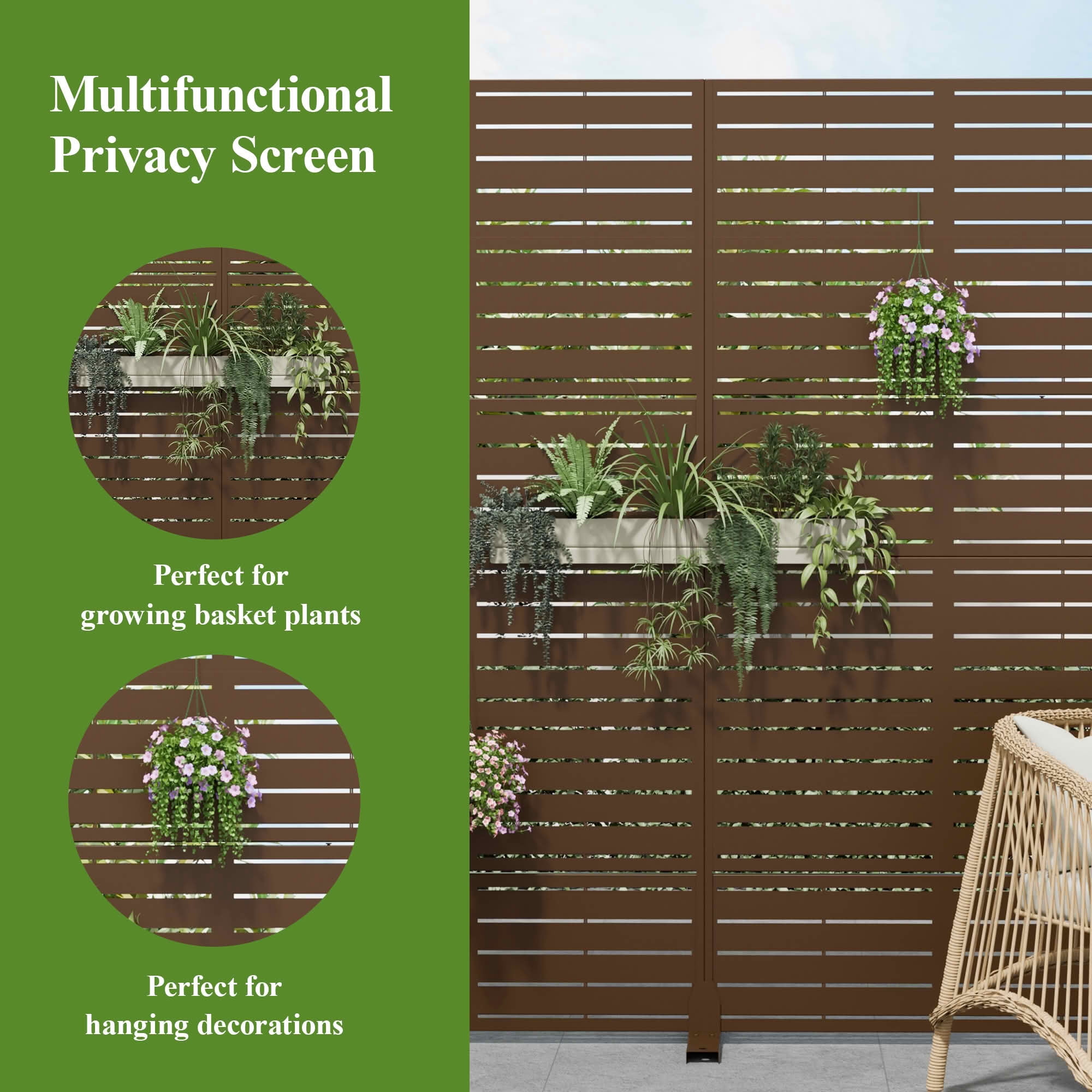 MAYEERTY 72x35x16 Inch Brown Louvered Galvanized Steel Privacy Screen, 6 Piece Double Sided Set for Outdoor Street