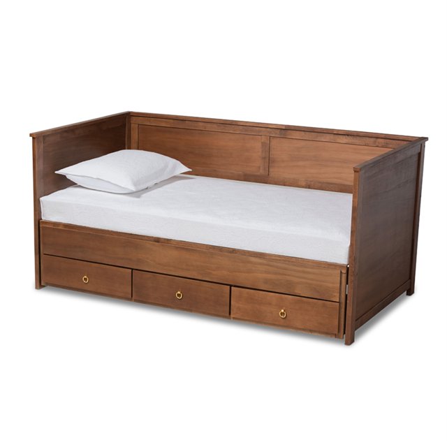 Baxton Studio Thomas Lit de Jour Extensible en Bois Fini Noyer Brun Classique et Traditionnel Taille Twin à King avec Tiroirs de Rangement