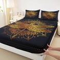 thumbnail image 3 of Homewish Black Gold Dragonfly Queen Sheet Sets, Hippie Western Damask Flat Sheet, Vintage Mandala Style Queen Fitted Sheet, Breathable Home Decor, 4pcs, 3 of 7