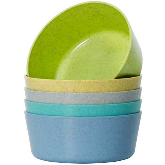 5 Pack 14 Ounce Bamboo Plastic Bowls, Kids Bamboo Bowls, Set of 5 in 5 Assorted Colors YE391.972