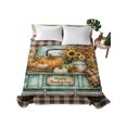 thumbnail image 2 of Full Flat Sheet Only Happy Thanksgiving Blue Truck Soft Microfiber Cooling Bedding Sheets Black Plaid Background Flat Bed Sheet for Hotel,Home Decor, 2 of 9