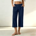 thumbnail image 2 of Ruimatai Womens High Waist Capri Pants Button Fly Patch Pockets Wide Straight Casual Daily Trousers, 2 of 7