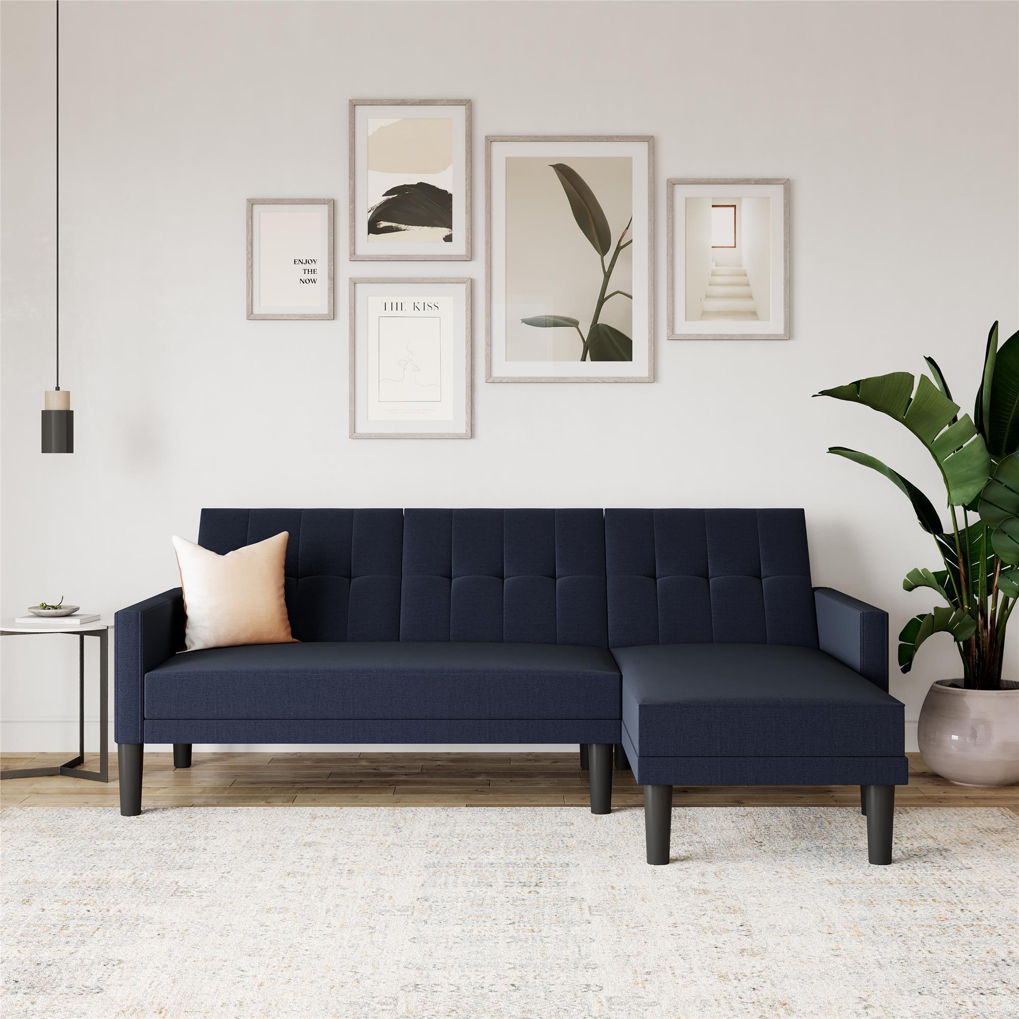 DHP Hudson Small Space Sectional Sofa Futon, Blue Linen - image 3 of 19