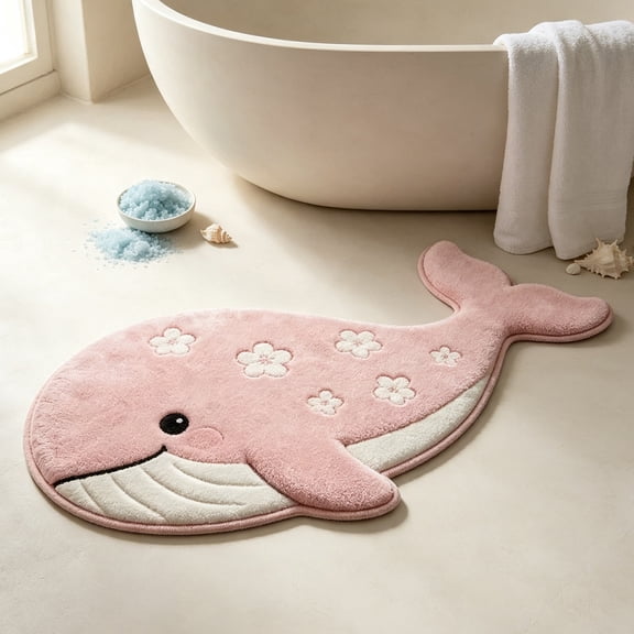 Whale Shark Bathroom Rug,Soft Plush Faux‑Wool Non‑Slip Absorbent Polyester Mat for Bathroom Floor, Tub & Shower Decor,15.75 x 23.62 in