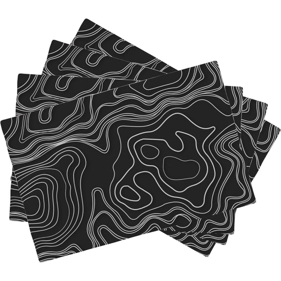 Topographic Placemats Set of 4, Placemats Dining Table Mat Set,12x18 Washable Stain Resistant Wipeable Cloth Placemat for Kitchen Buffet Parties