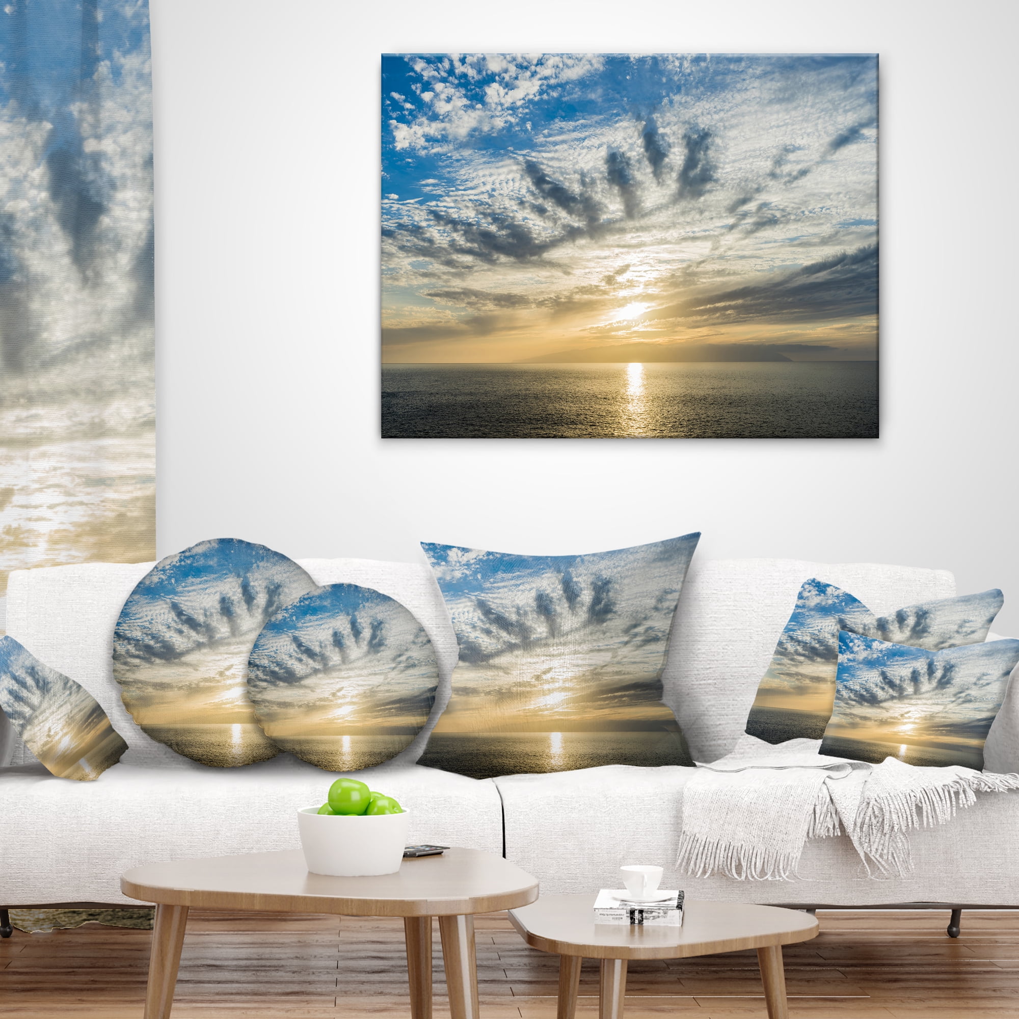 Designart Sunset Sky above Atlantic - Oversized Beach Throw Pillow - 16x16