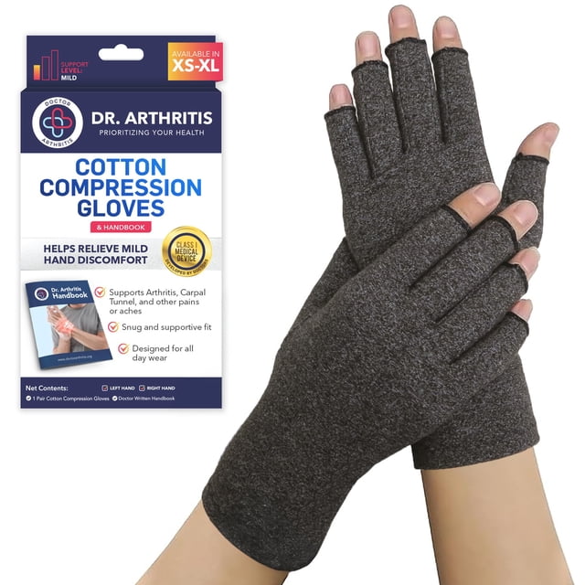 Guantes de compresión Dr. Arthritis Open-Finger grises para mujeres y hombres